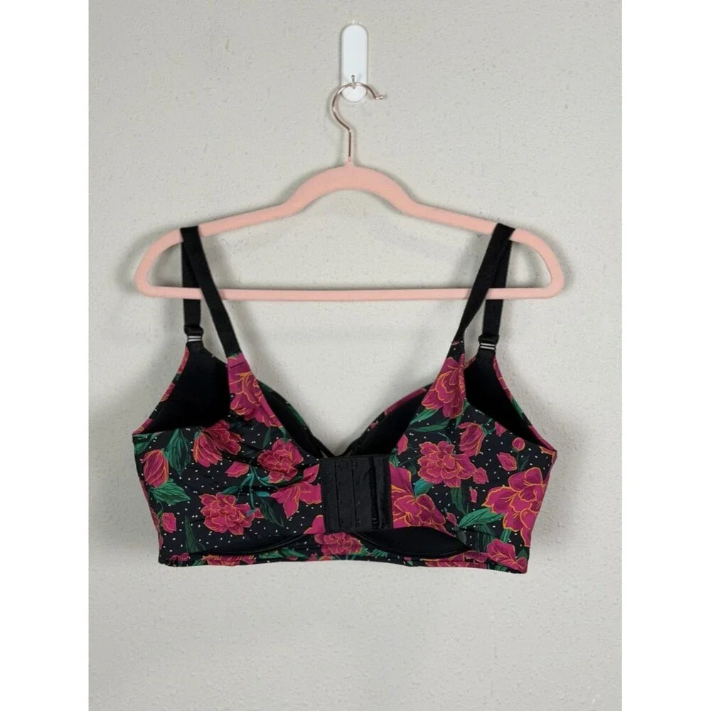Torrid 40DDD Floral T-Shirt Bra Black Pink Full Coverage Underwire Plus Size